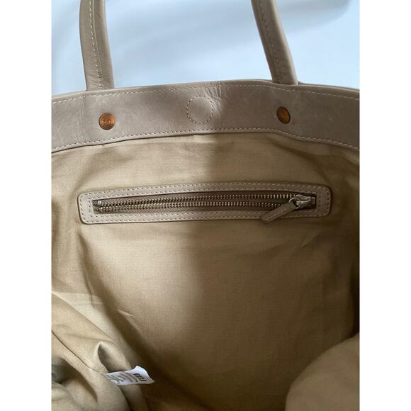 Feed The Children Of The World Leather Tote Bag Embossed Almond Shoulder Bag Tan - Picture 14 of 16